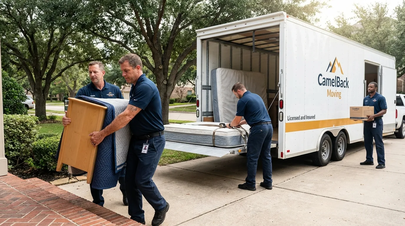 Crew loading residential truck for cross-state move from Brownwood, TX